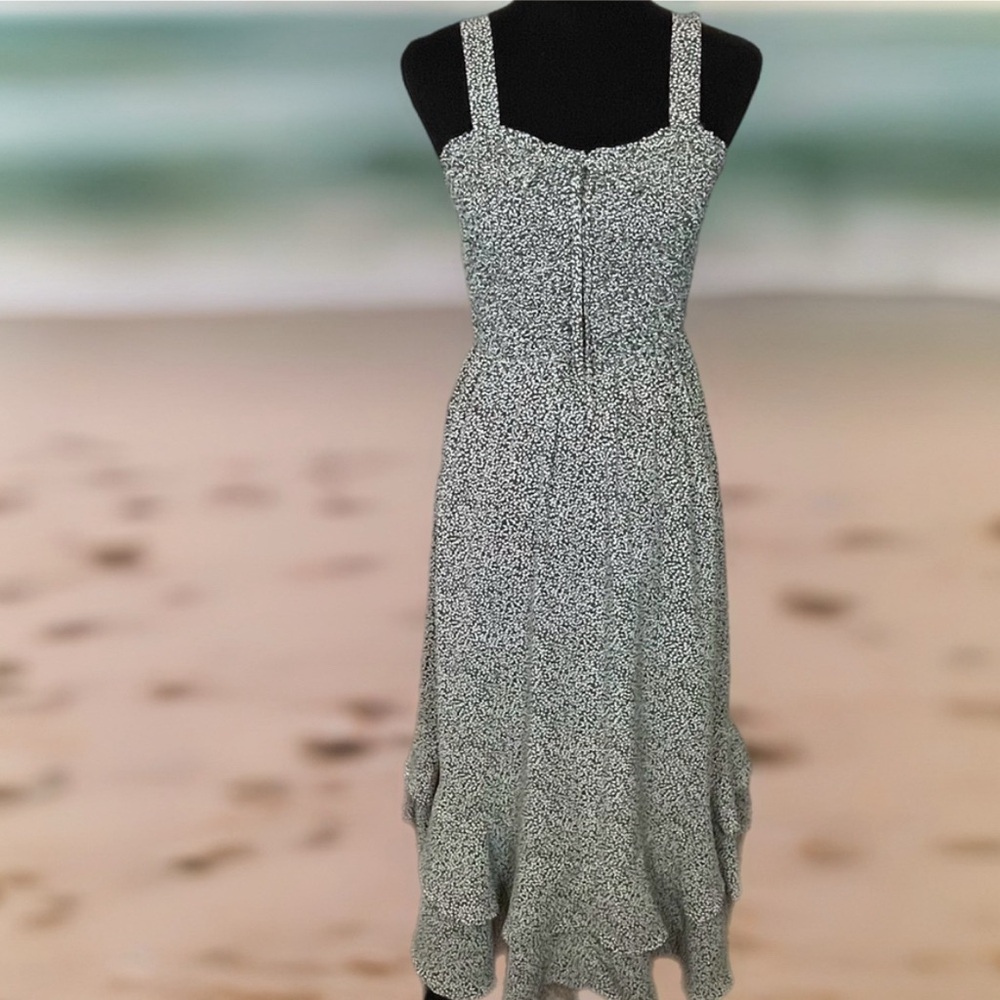 Grace Karin Olive Green & White Stretch Ruffle Layered Hem Midi Sundress Sz S - Picture 1 of 12